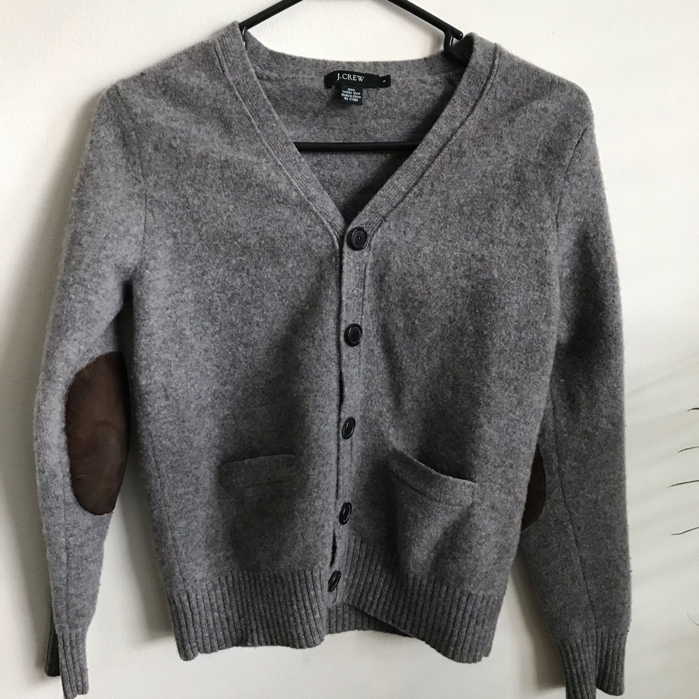 JCrew Wool Button Up Sweater w Elbow Patches
